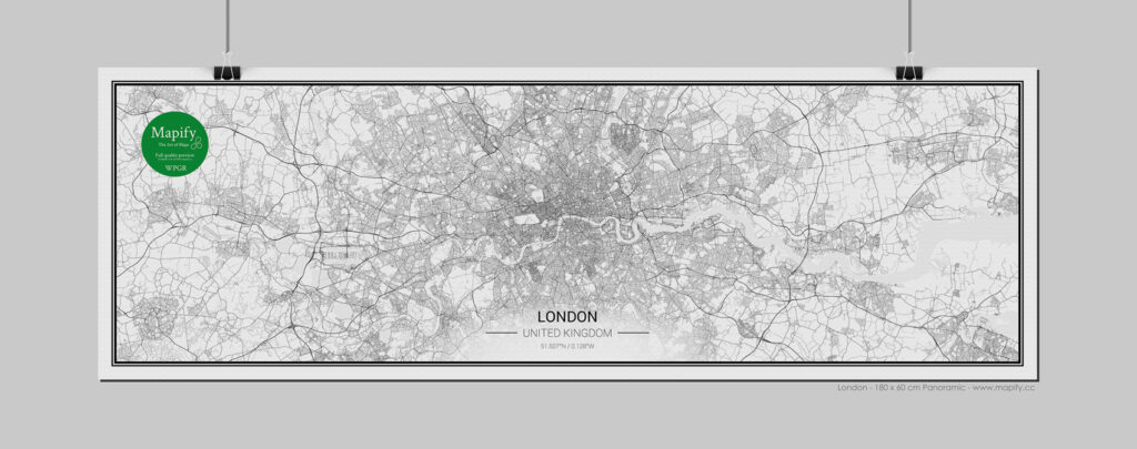 Ultra detailed Mapify London panoramic custom map poster full detail